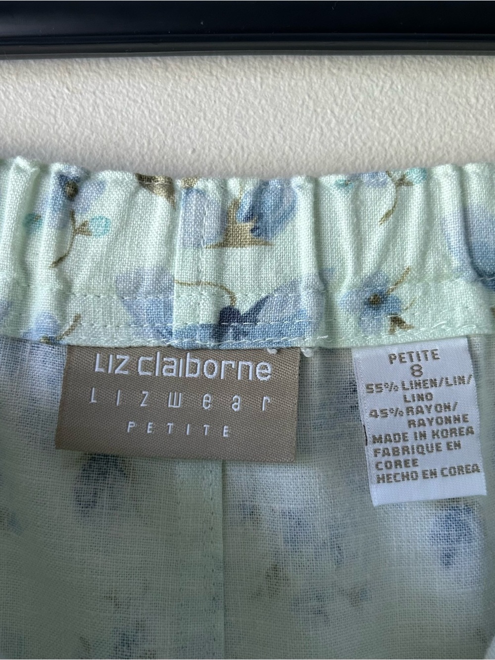 Liz Claiborne Linen Blend Floral Midi A-line Skirt Green Blue 8P - Picture 5 of 5